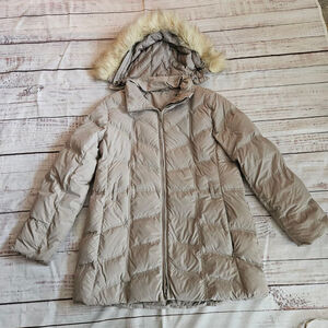 L.L. Bean Gray Puffer Jacket with Faux Fur Hood Large